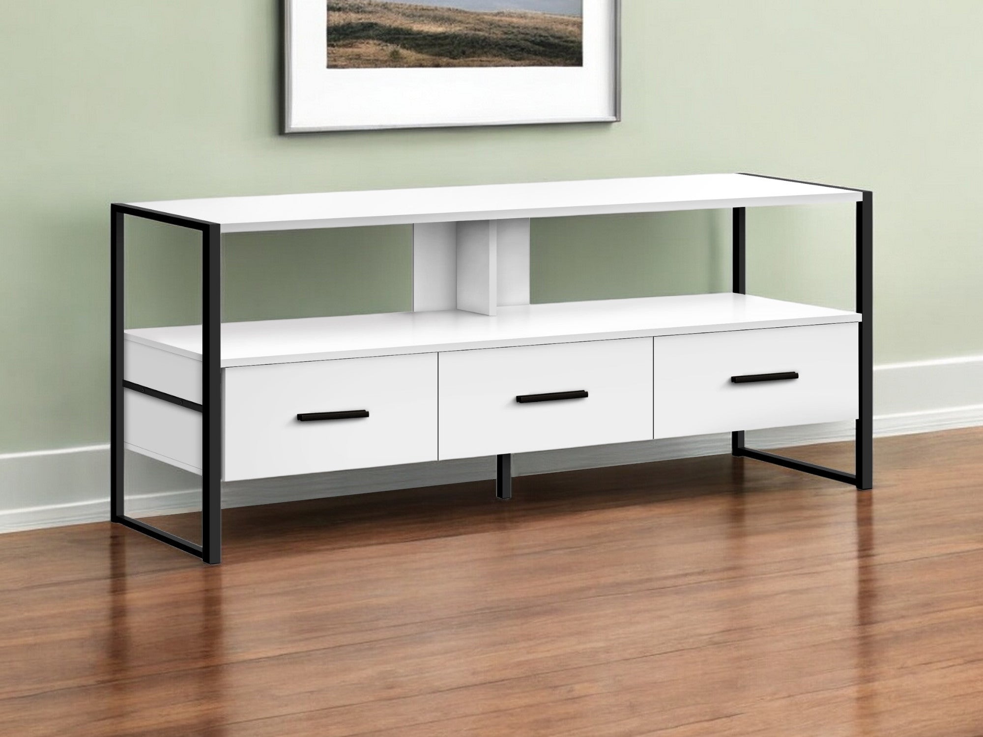 49" White Cabinet Enclosed Storage TV Stand