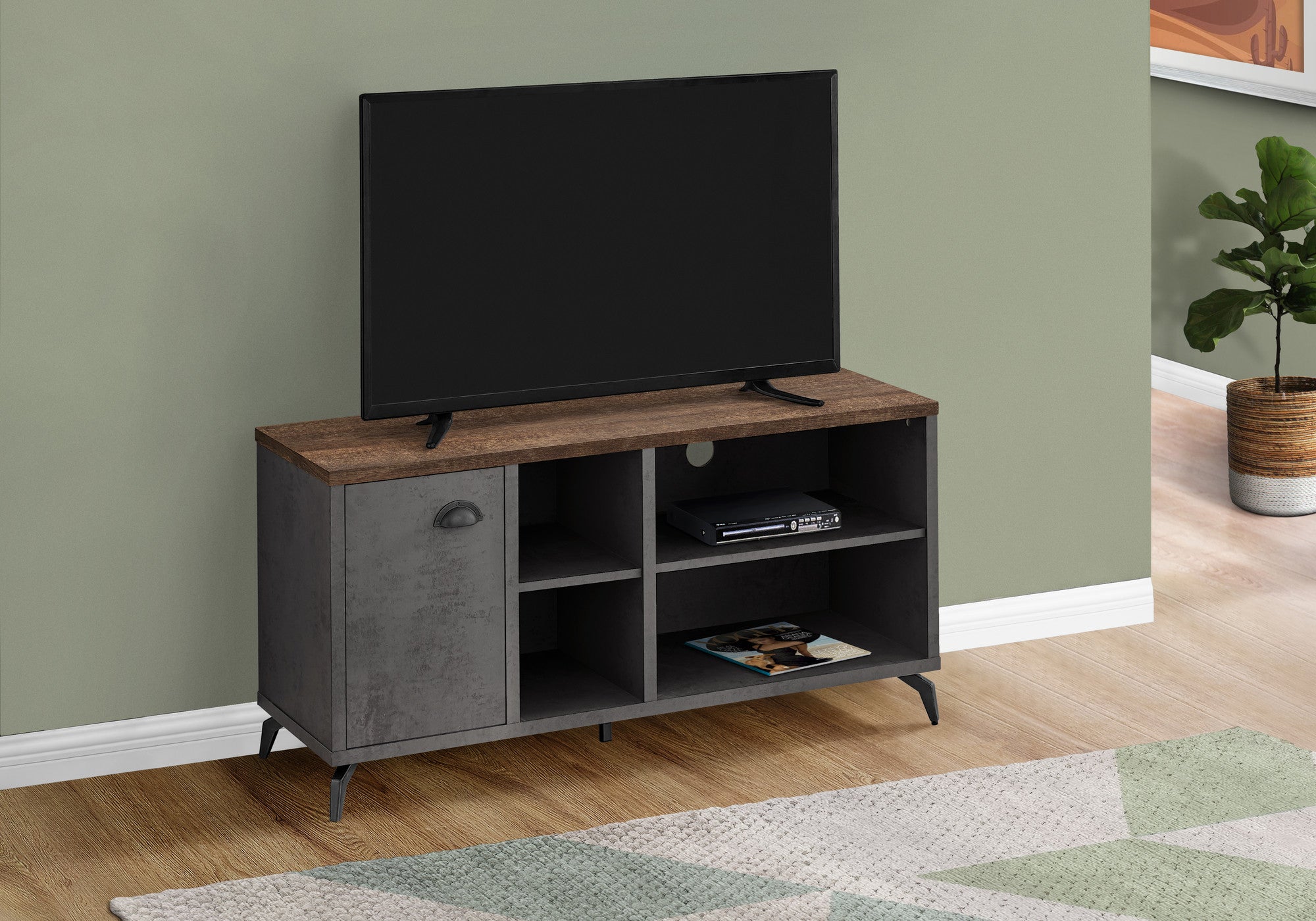 47" Brown And Gray Particle Wood Enclosed and Open Storage TV Stand