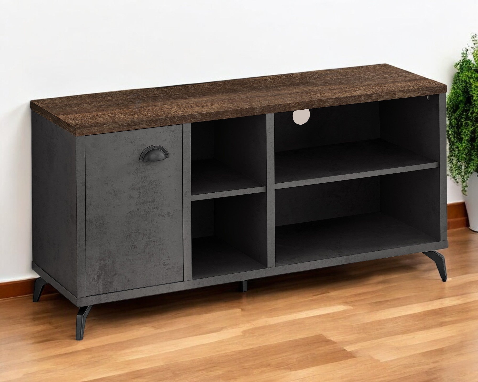 47" Brown And Gray Particle Wood Enclosed and Open Storage TV Stand