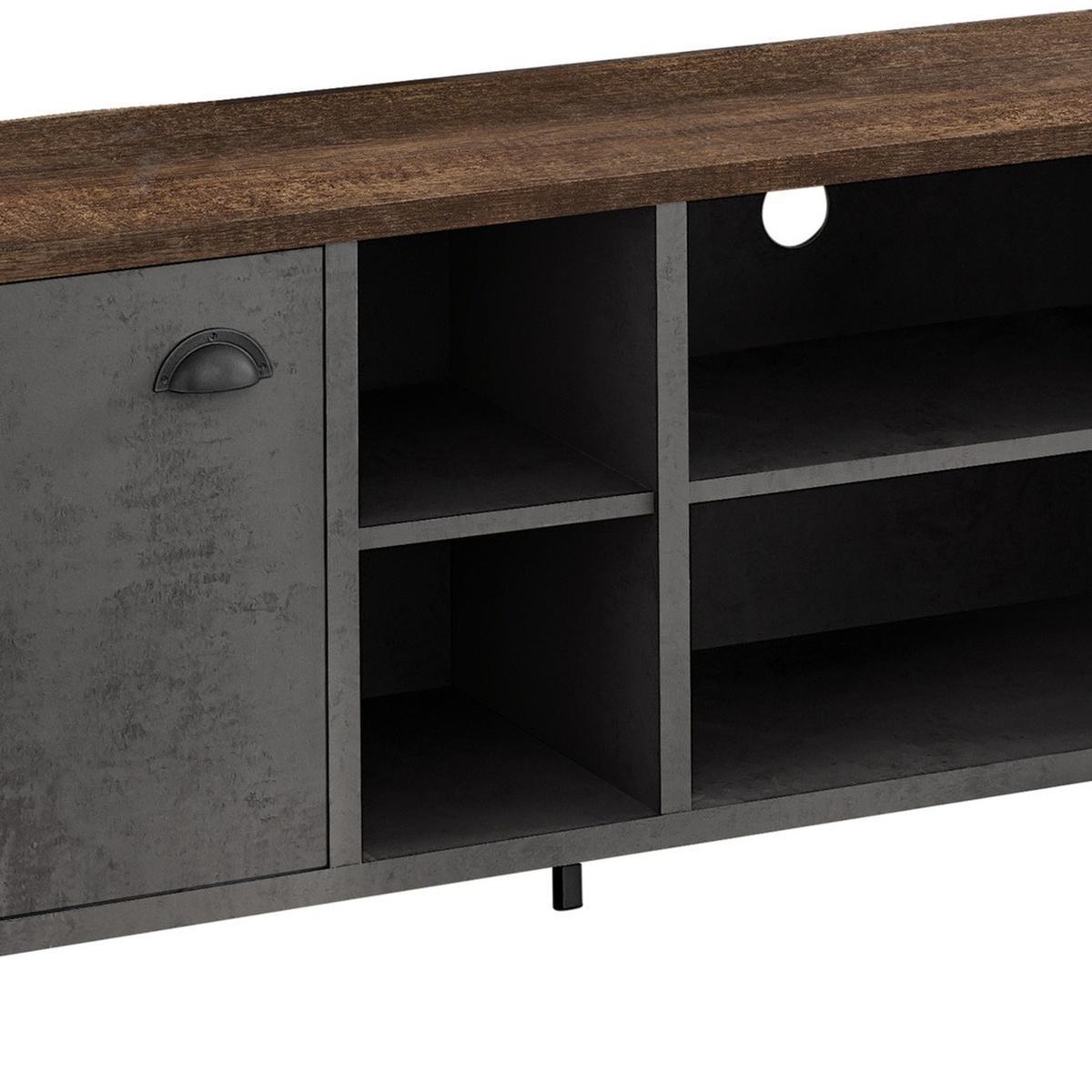 47" Brown And Gray Distressed Reclaimed Wood Enclosed and Open Storage TV Stand
