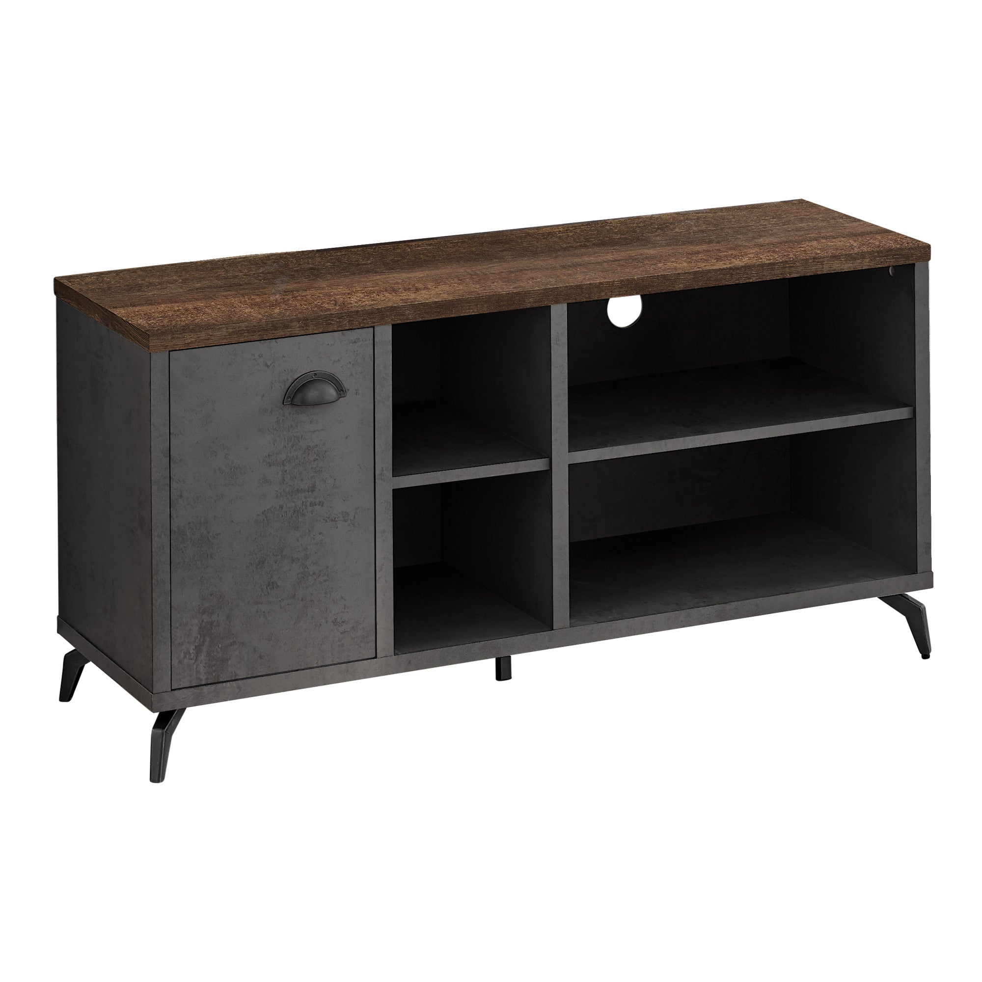 47" Brown And Gray Particle Wood Enclosed and Open Storage TV Stand