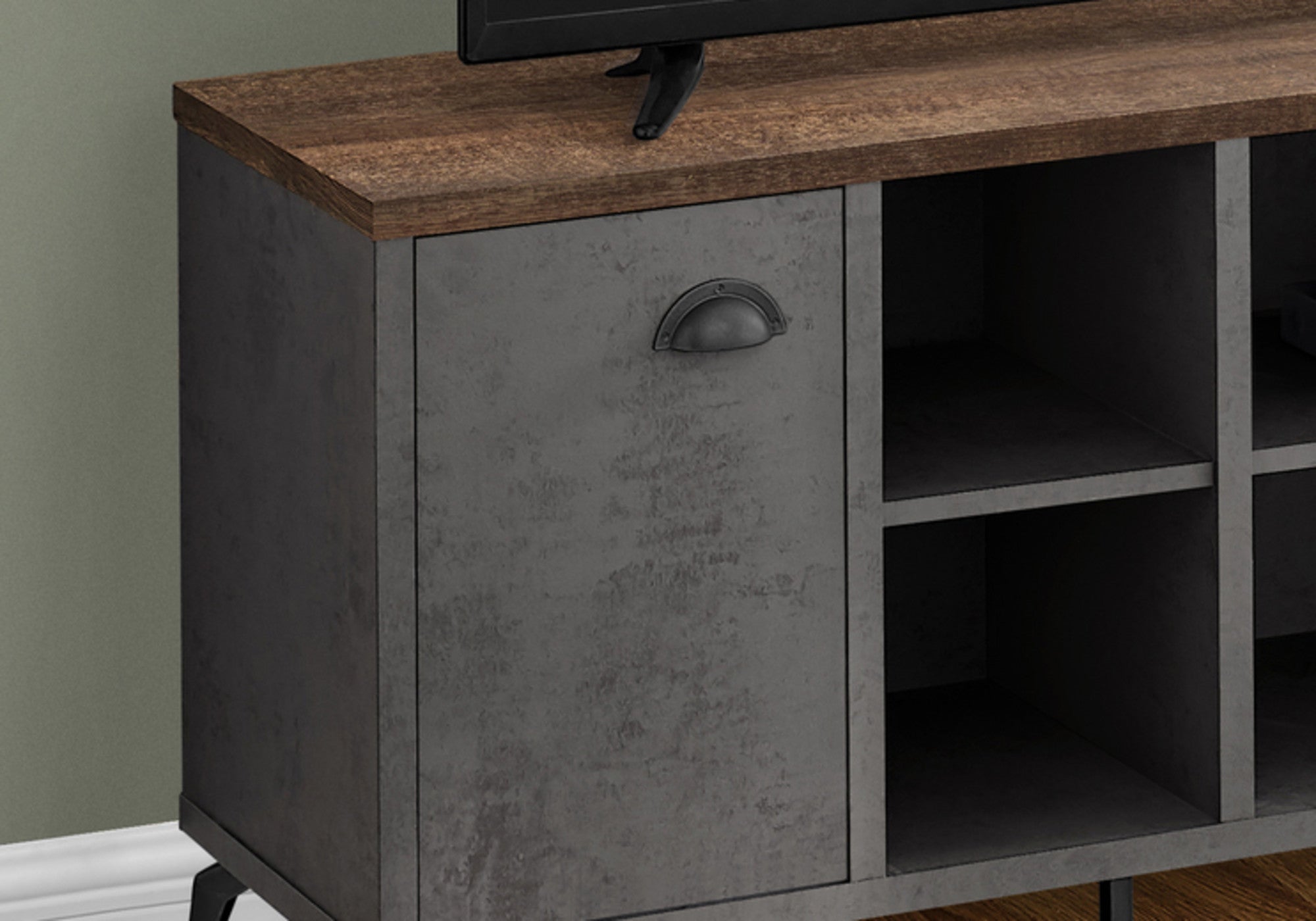 47" Brown And Gray Distressed Reclaimed Wood Enclosed and Open Storage TV Stand