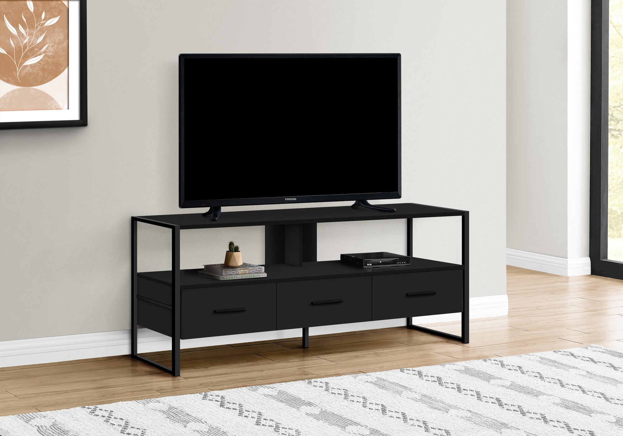 49" Black Cabinet Enclosed Storage TV Stand