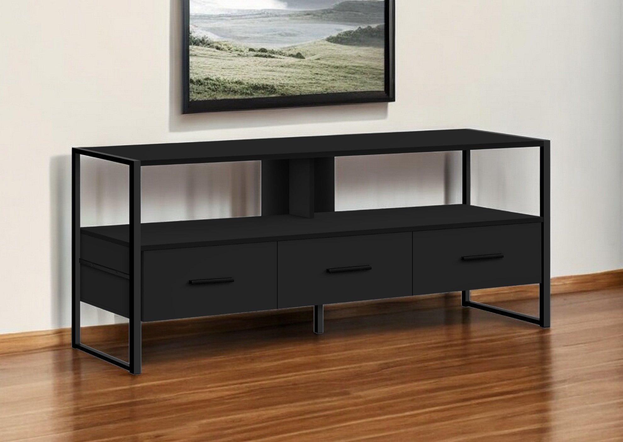 49" Black Cabinet Enclosed Storage TV Stand