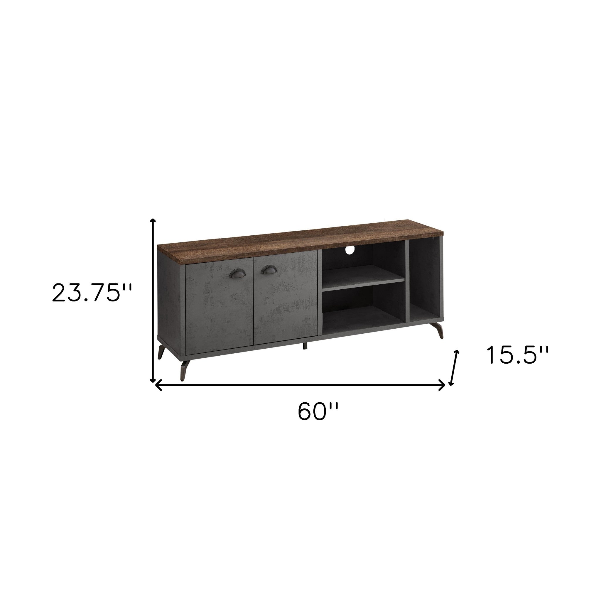 60" Brown And Gray Particle Wood And Wood Enclosed and Open Storage TV Stand