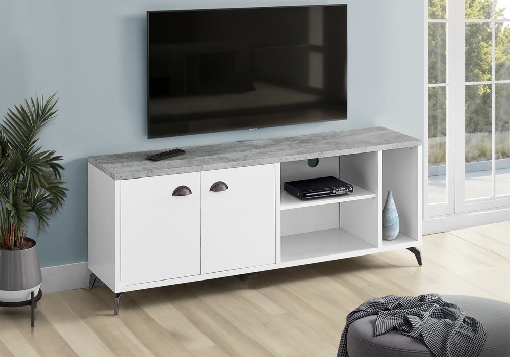 60" White Cabinet Enclosed Storage TV Stand