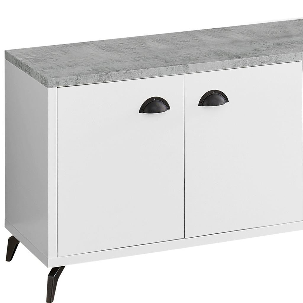 60" White Cabinet Enclosed Storage TV Stand
