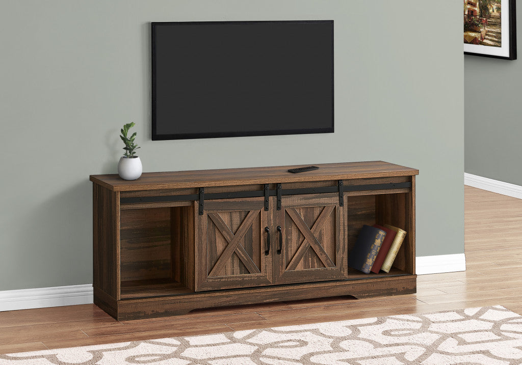 59" Brown Cabinet Enclosed Storage TV Stand