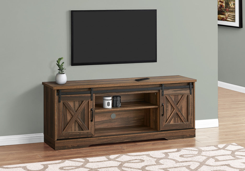 59" Brown Cabinet Enclosed Storage TV Stand