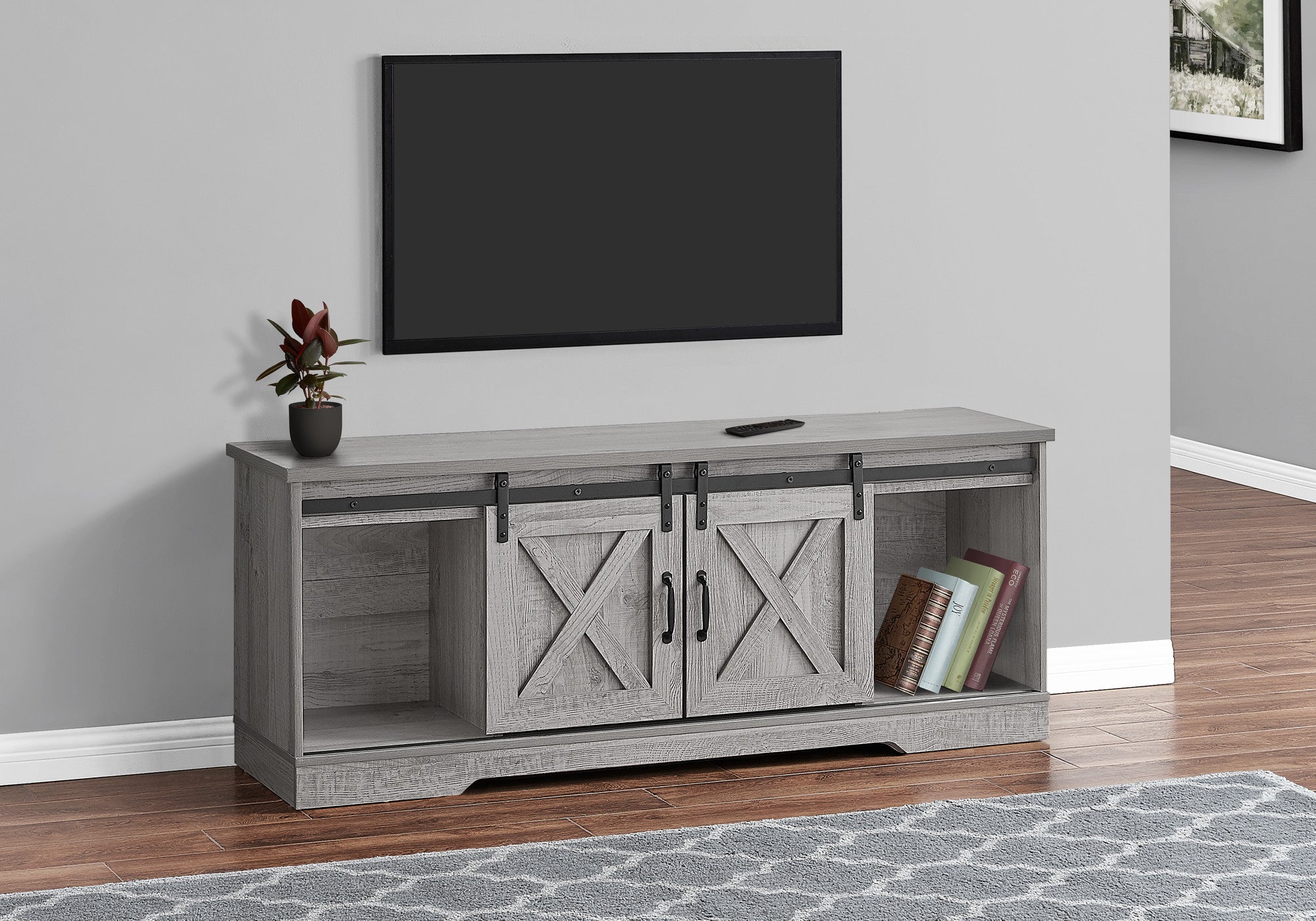 59" Gray Cabinet Enclosed Storage TV Stand