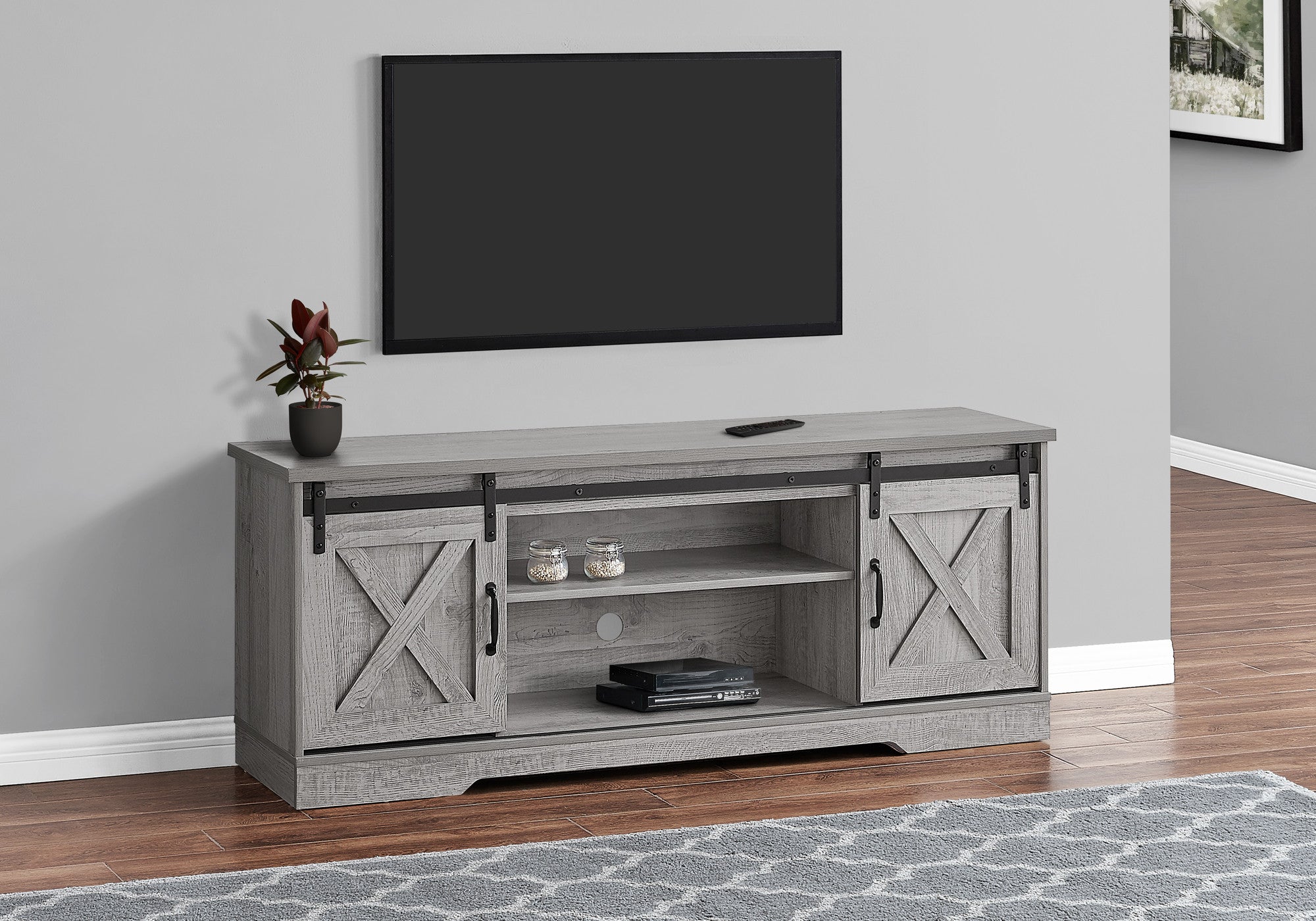 59" Gray Cabinet Enclosed Storage TV Stand