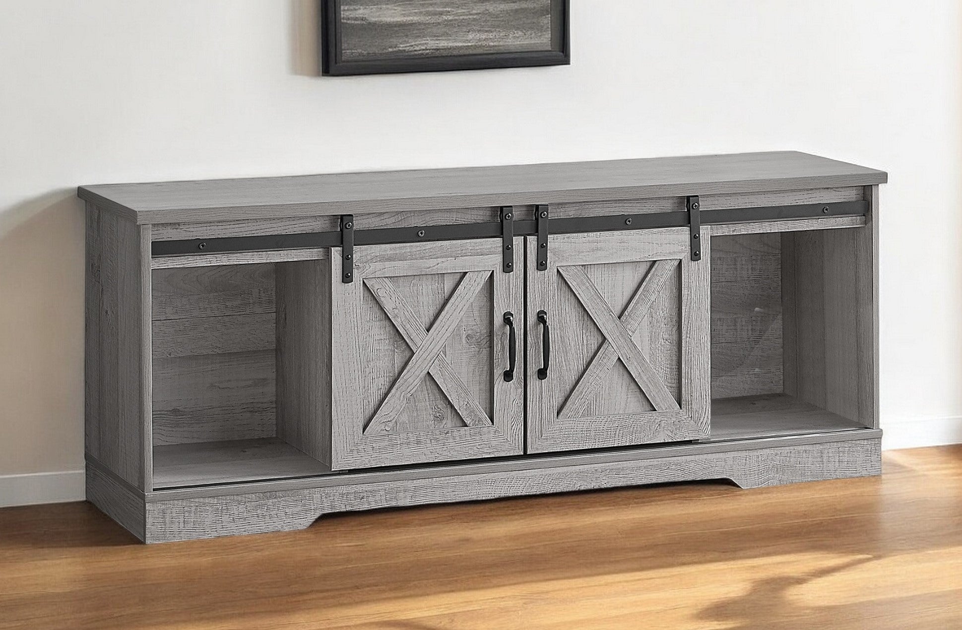 59" Gray Cabinet Enclosed Storage TV Stand