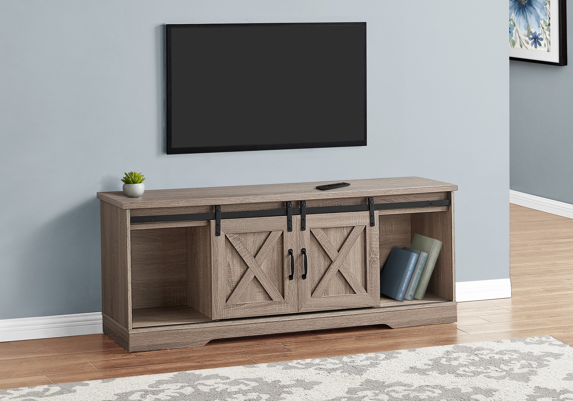 59" Deep Taupe Cabinet Enclosed Storage TV Stand