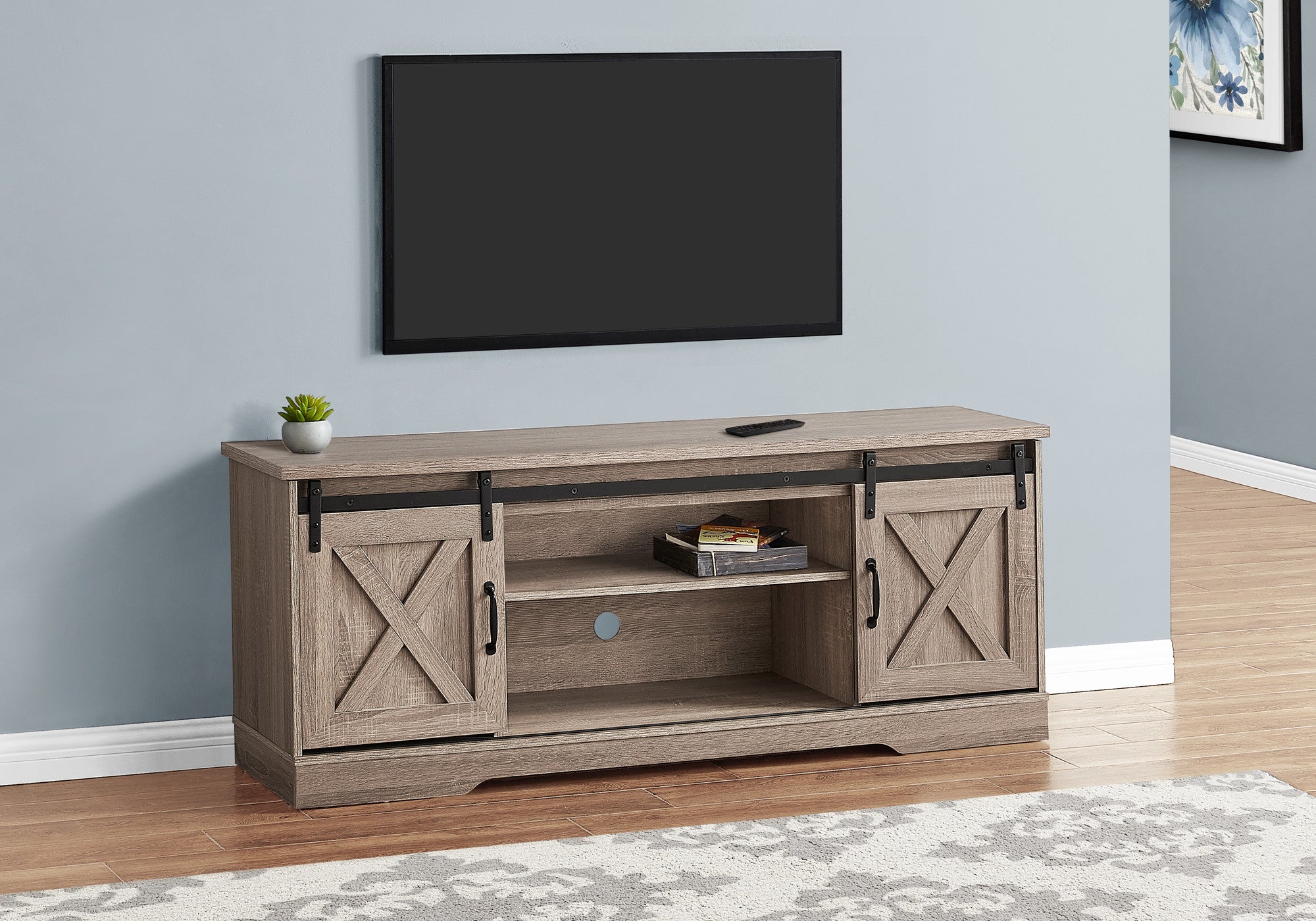 59" Deep Taupe Cabinet Enclosed Storage TV Stand