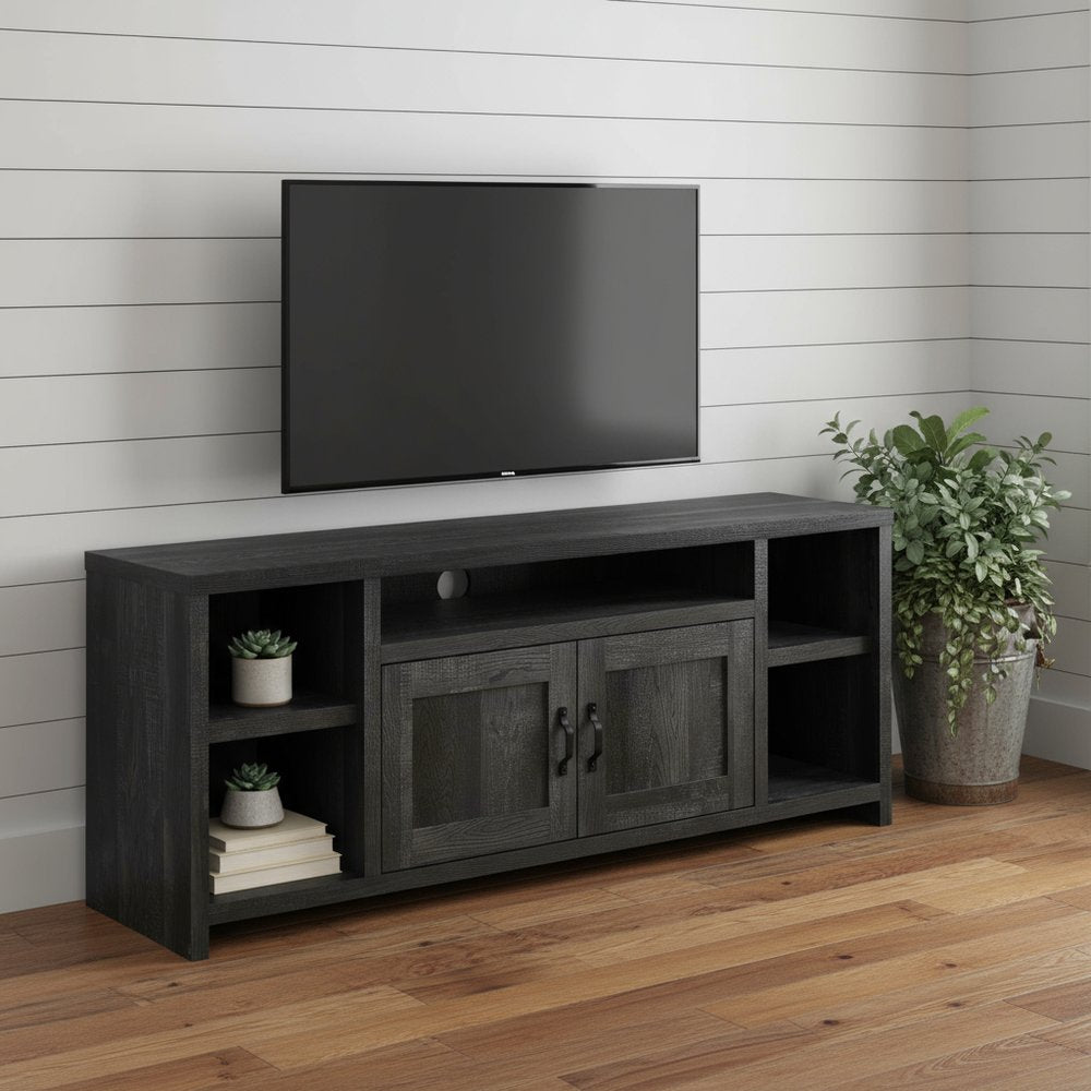 59" Black Cabinet Enclosed Storage TV Stand