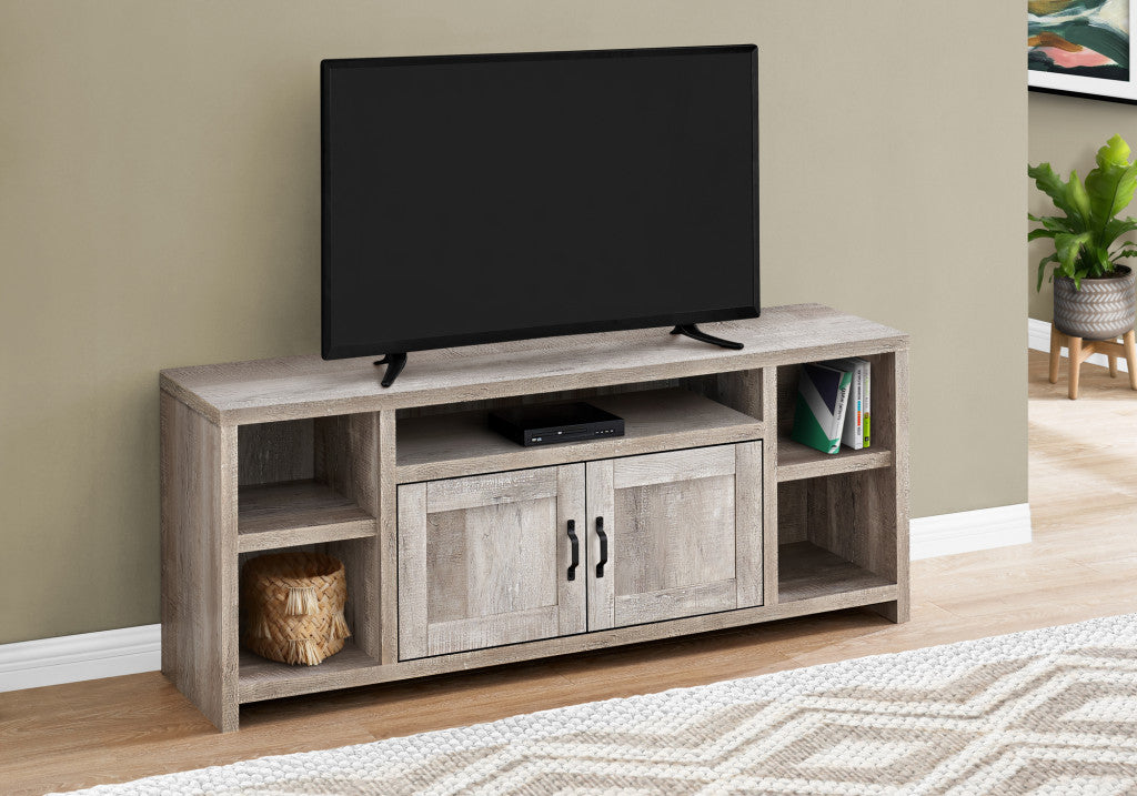 59" Taupe Rubberwood Enclosed and Open Storage TV Stand