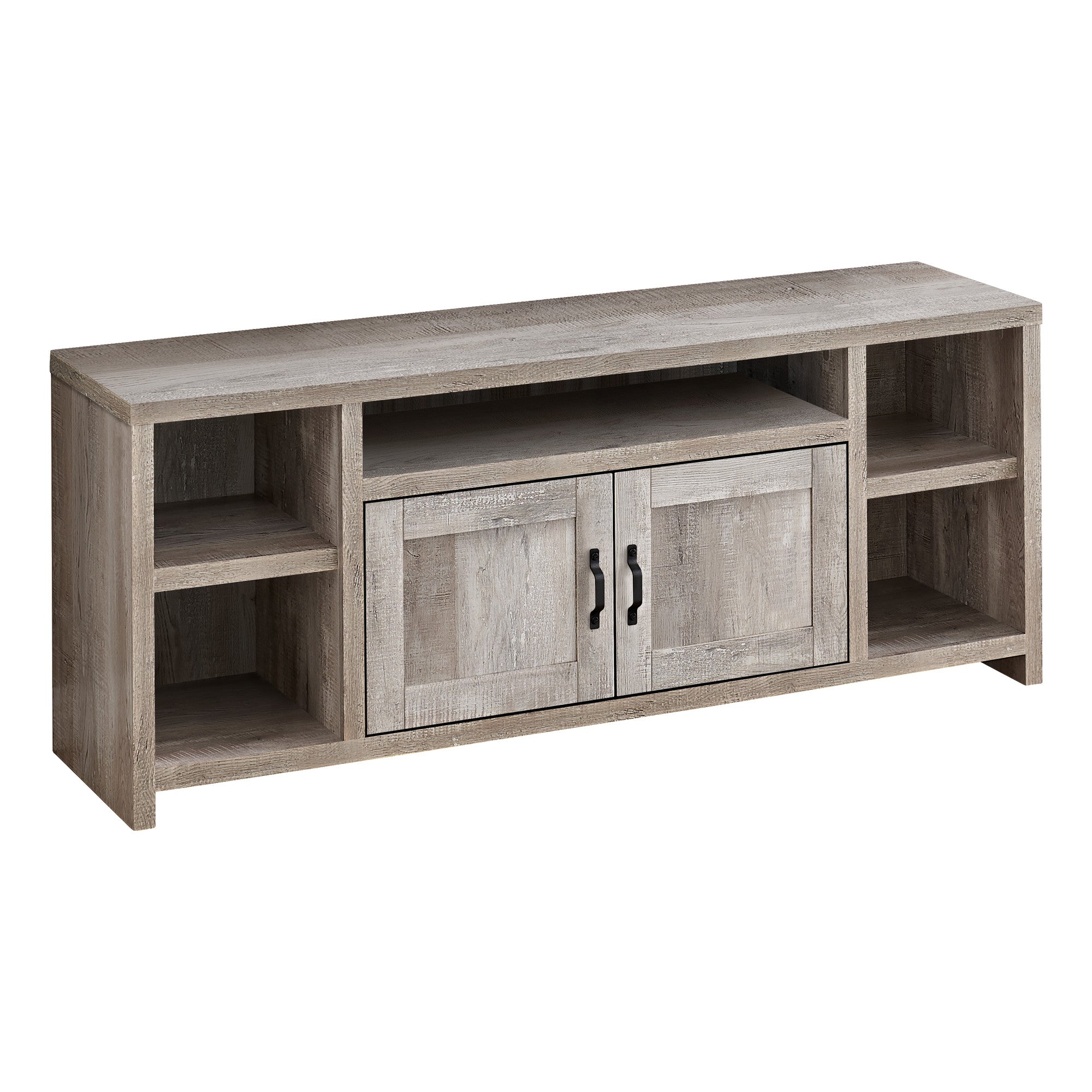 59" Taupe Rubberwood Enclosed and Open Storage TV Stand