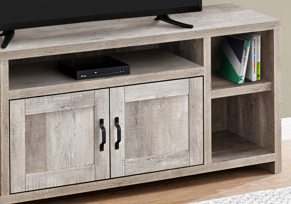 59" Taupe Rubberwood Enclosed and Open Storage TV Stand