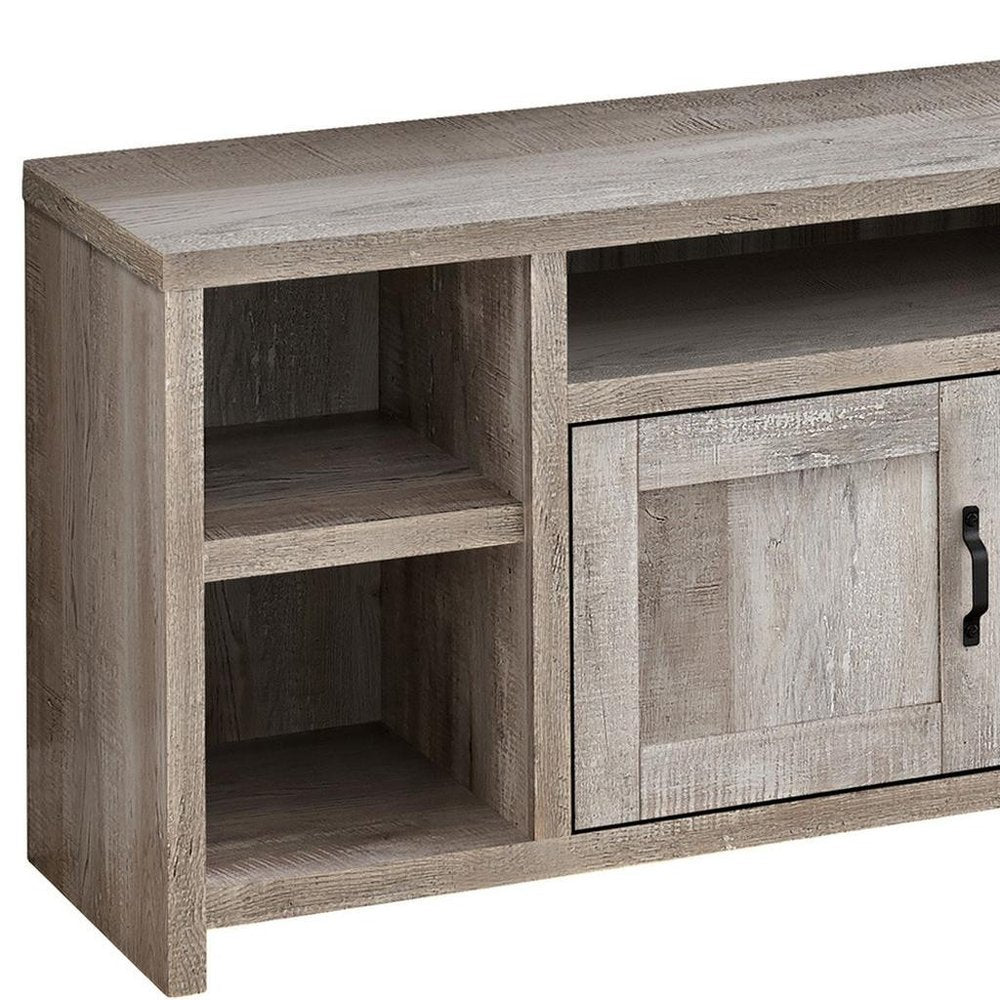 59" Taupe Distressed Wood Enclosed and Open Storage TV Stand