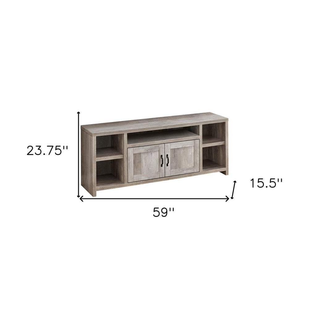 59" Taupe Distressed Wood Enclosed and Open Storage TV Stand