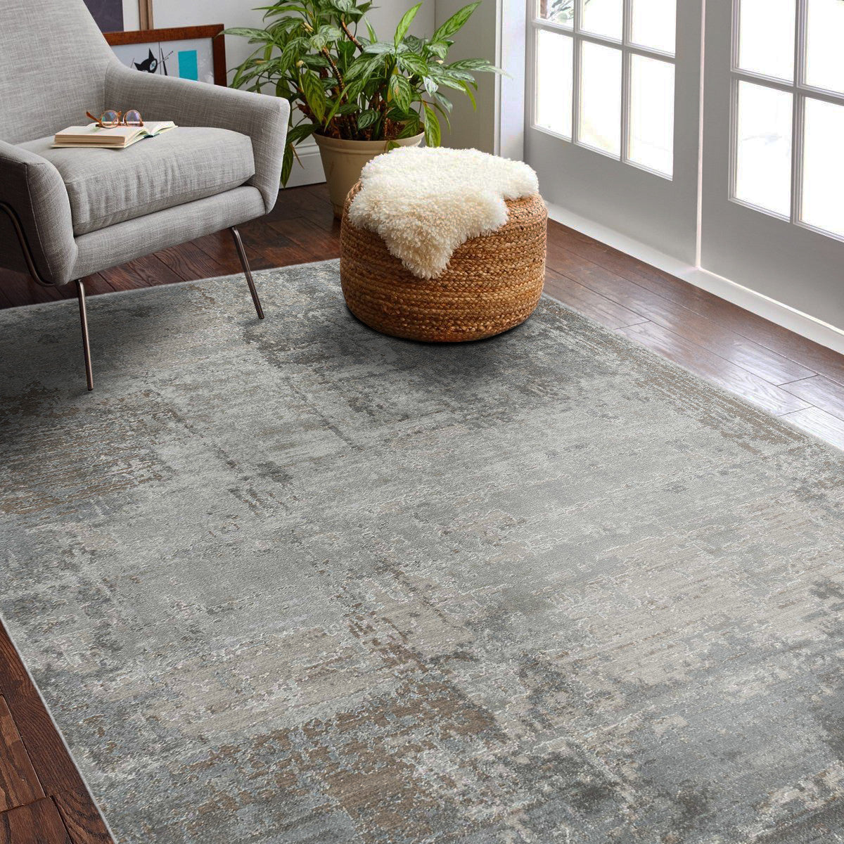 5' X 8' Beige Abstract Power Loom Stain Resistant Area Rug
