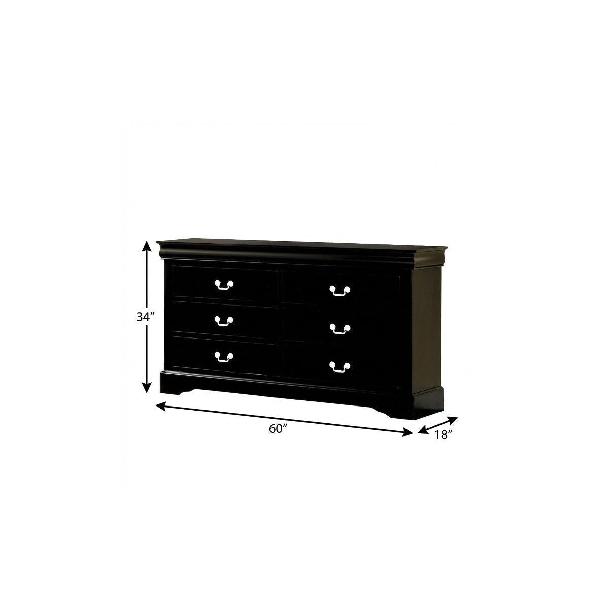 60" Black Solid and Manufactured Wood Six Drawer Double Dresser