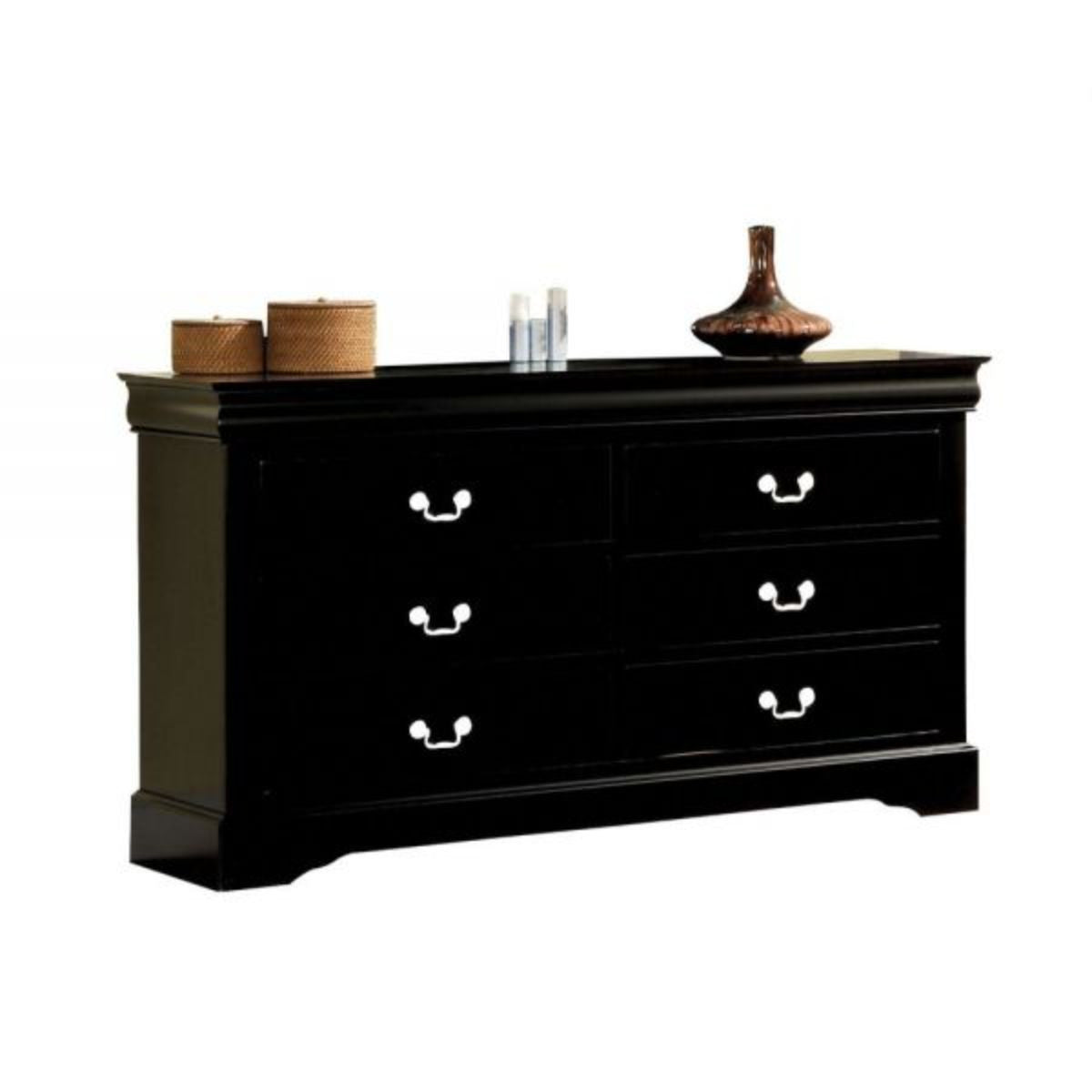 60" Black Solid and Manufactured Wood Six Drawer Double Dresser