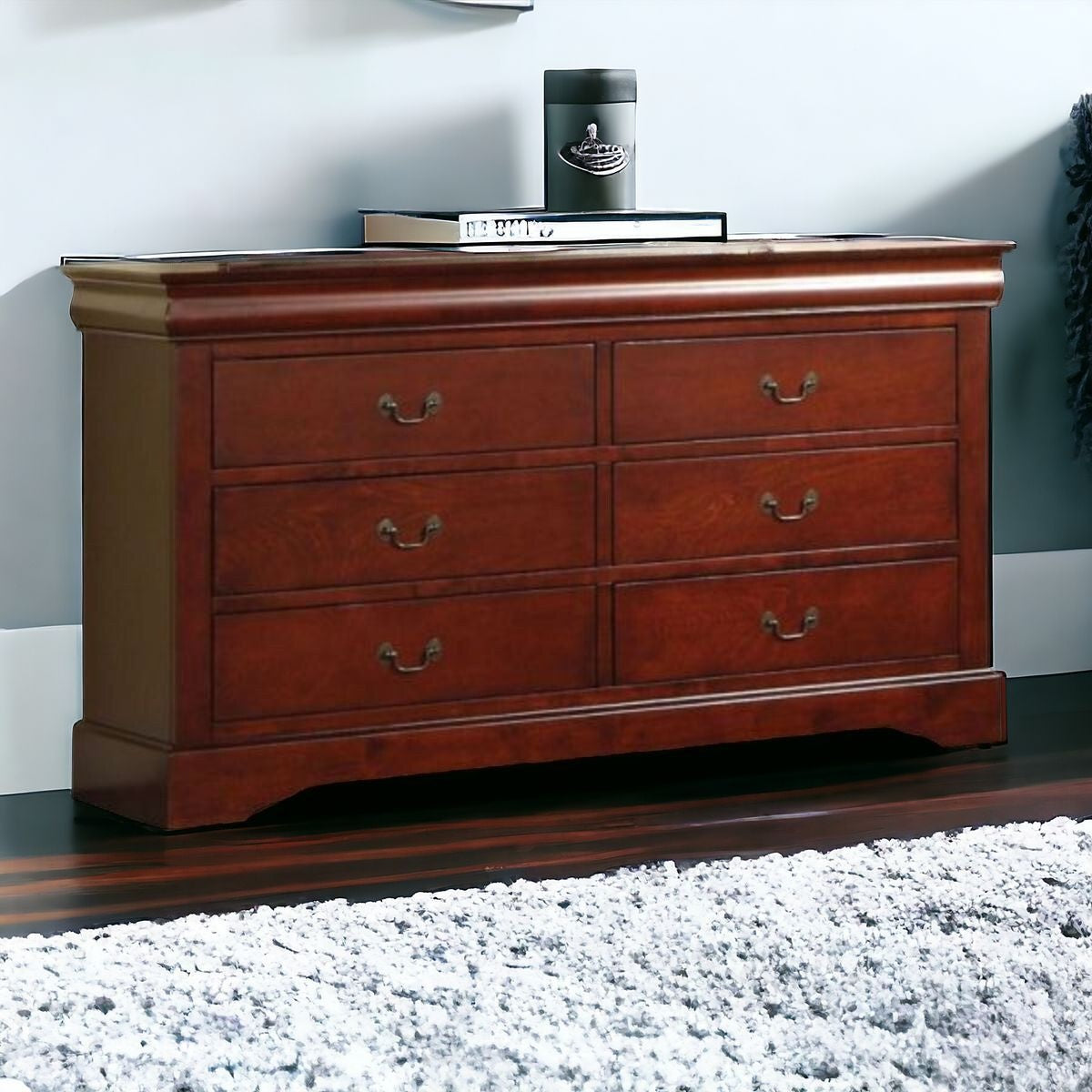 60" Brown Solid and Manufactured Wood Six Drawer Double Dresser