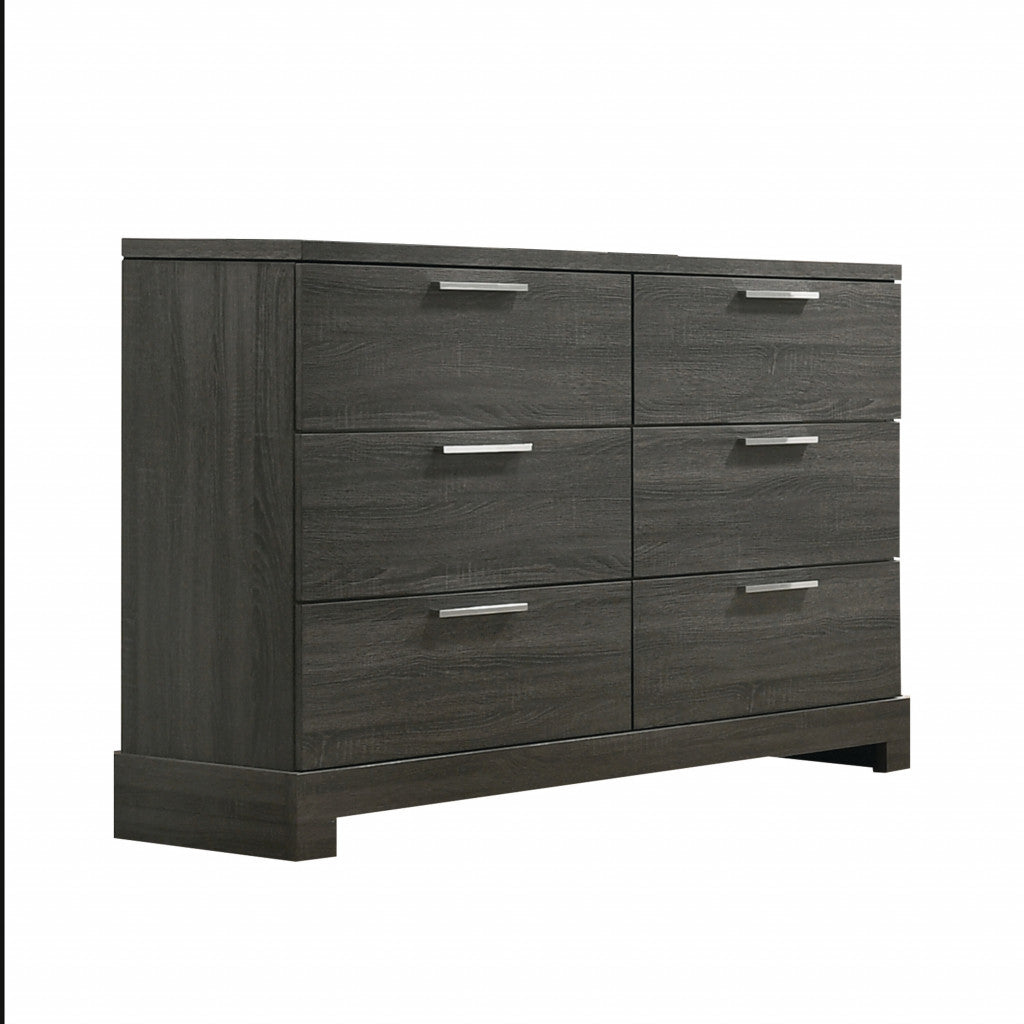 59" Gray Solid and Manufactured Wood Six Drawer Double Dresser