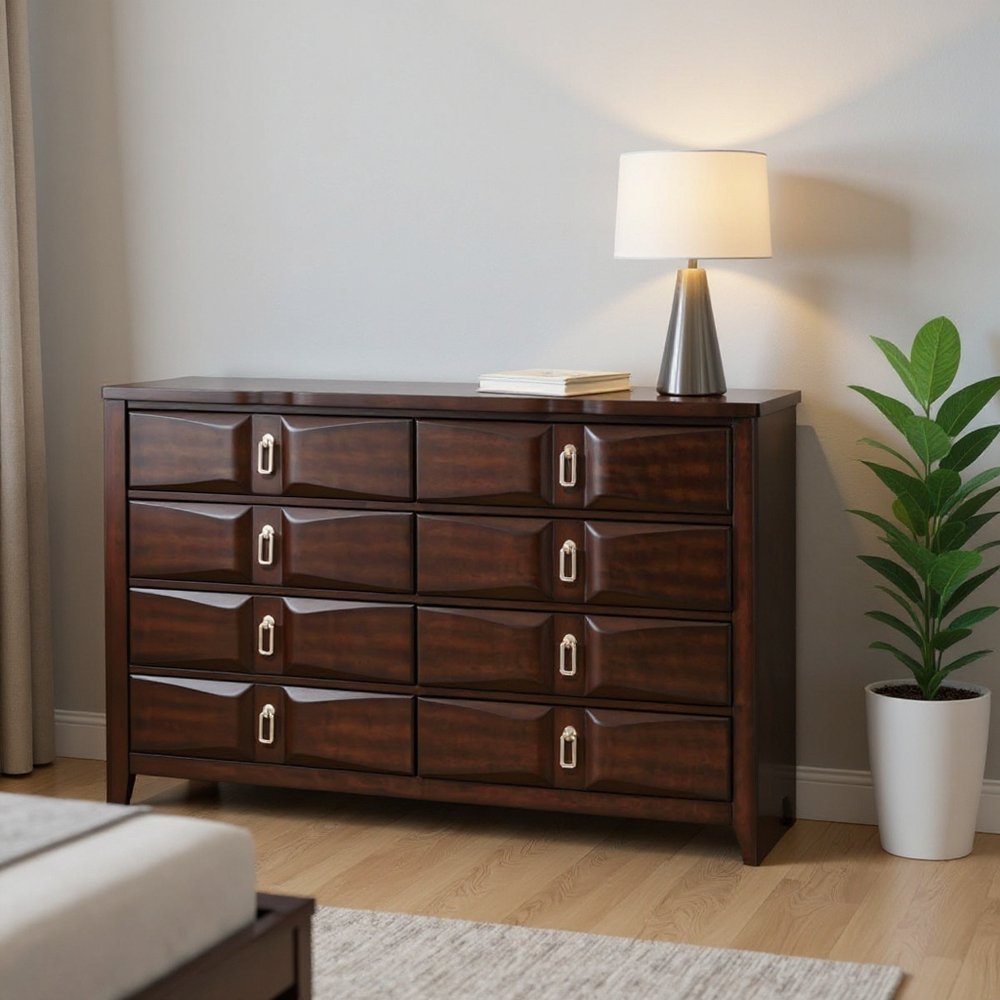 59" Espresso Eight Drawer Double Dresser