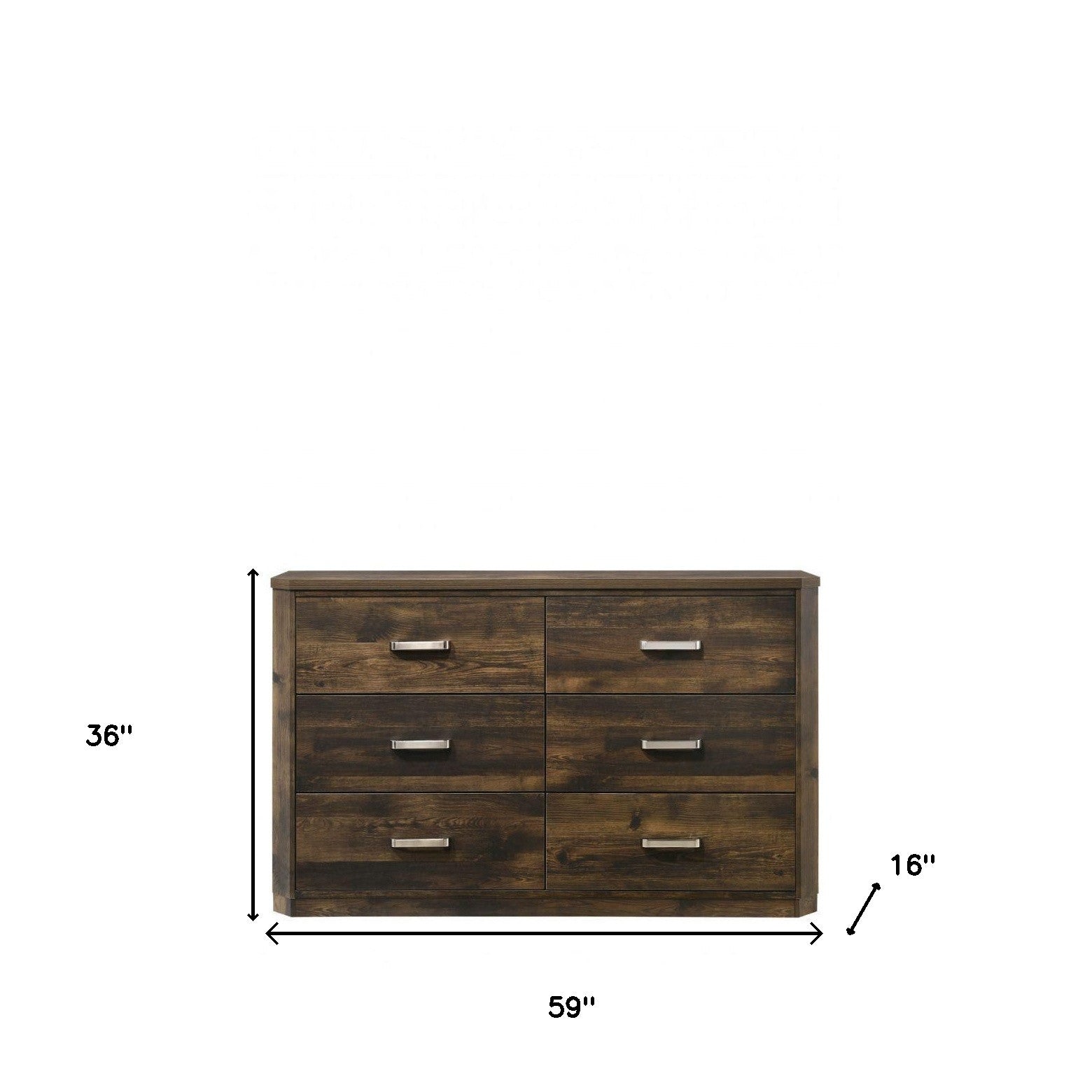 59" Dark Brown Solid and Manufactured Wood Six Drawer Double Dresser