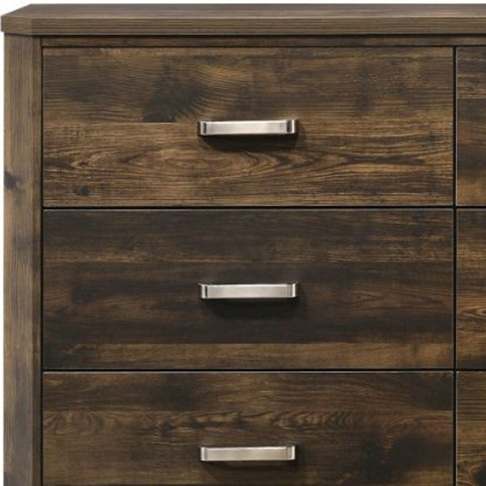59" Dark Brown Solid and Manufactured Wood Six Drawer Double Dresser