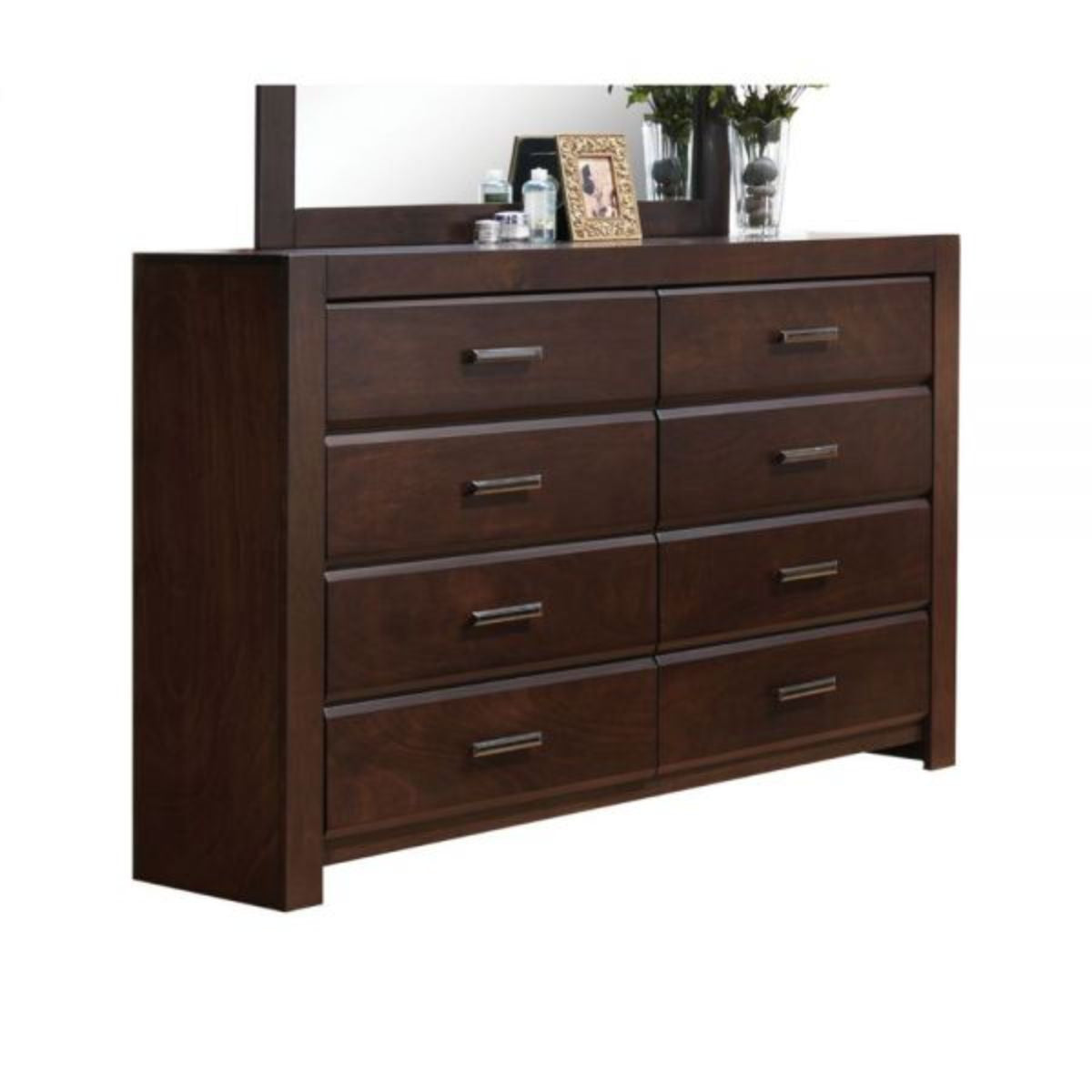 59" Brown Solid and Manufactured Wood Eight Drawer Double Dresser