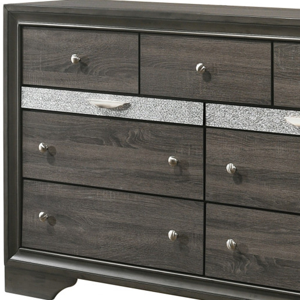 63" Gray Solid and Manufactured Wood Nine Drawer Triple Dresser