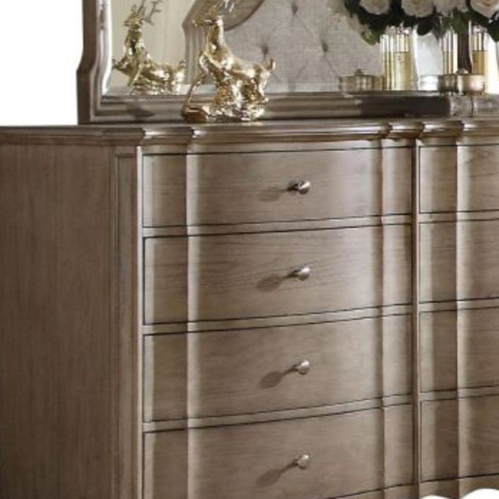 64" Taupe Solid and Manufactured Wood Eight Drawer Double Dresser