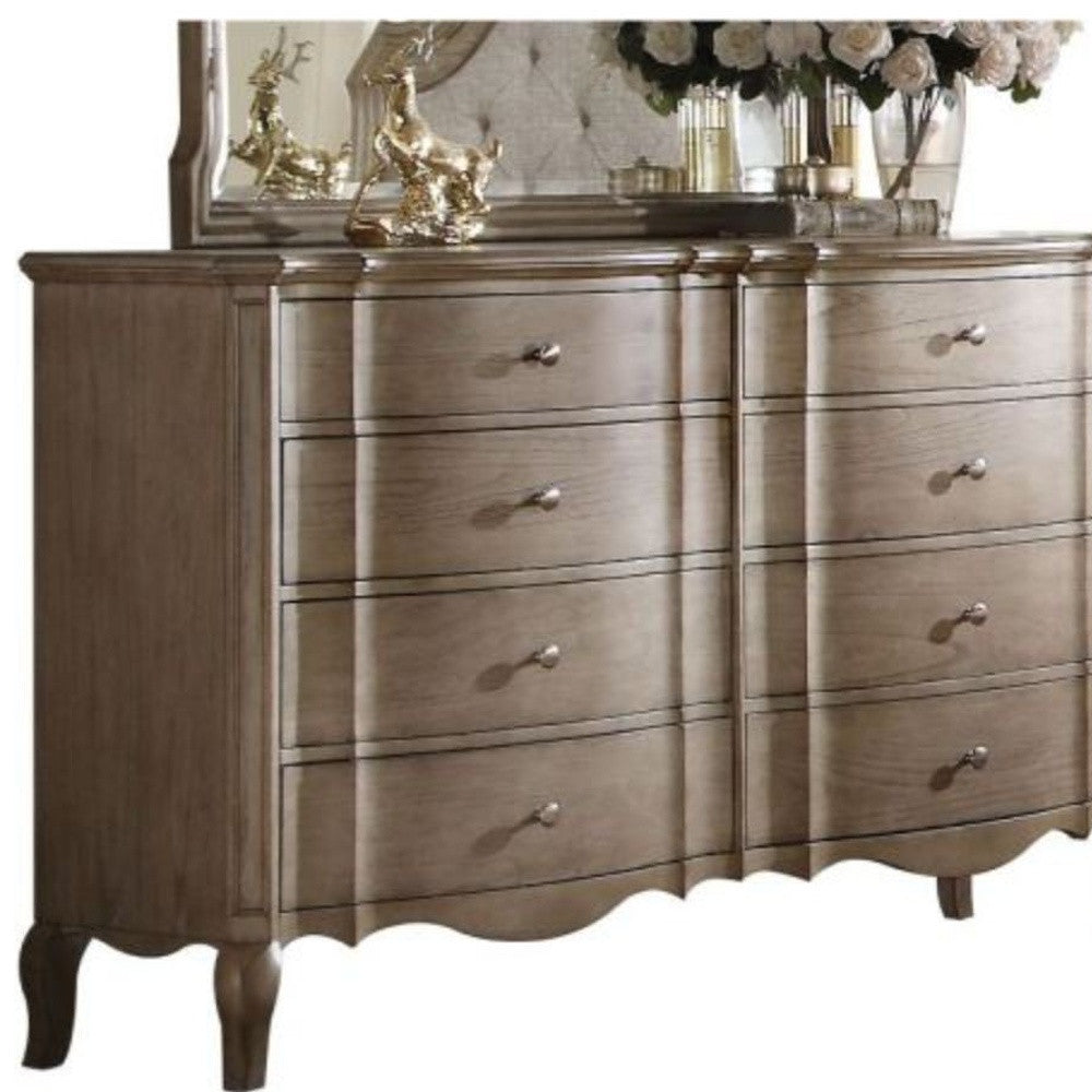 64" Taupe Solid and Manufactured Wood Eight Drawer Double Dresser