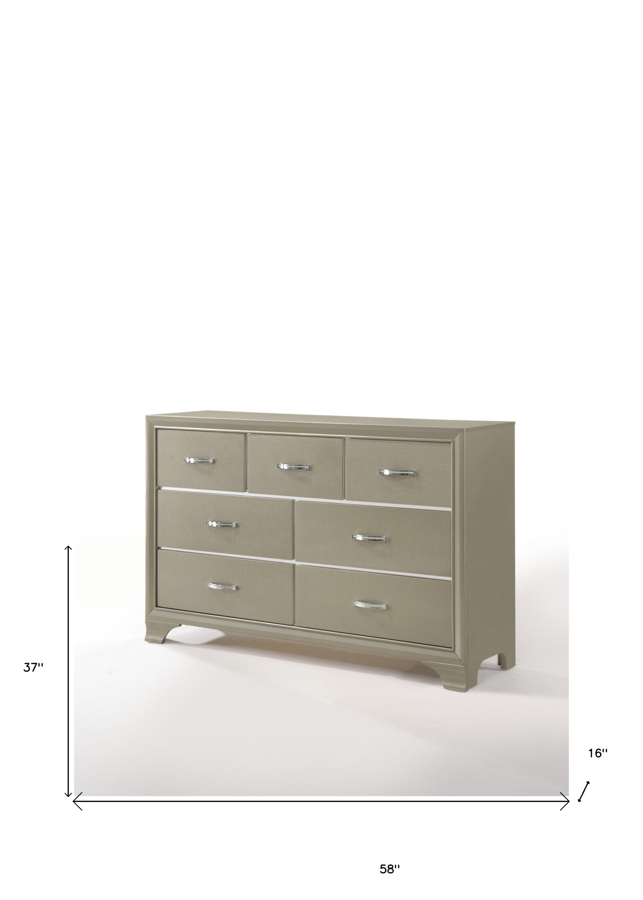 58" Champagne Solid and Manufactured Wood Seven Drawer Triple Dresser
