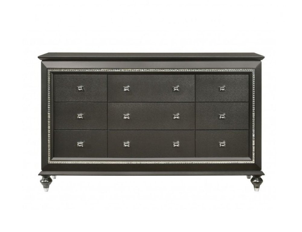 66" Gray Solid and Manufactured Wood Nine Drawer Triple Dresser