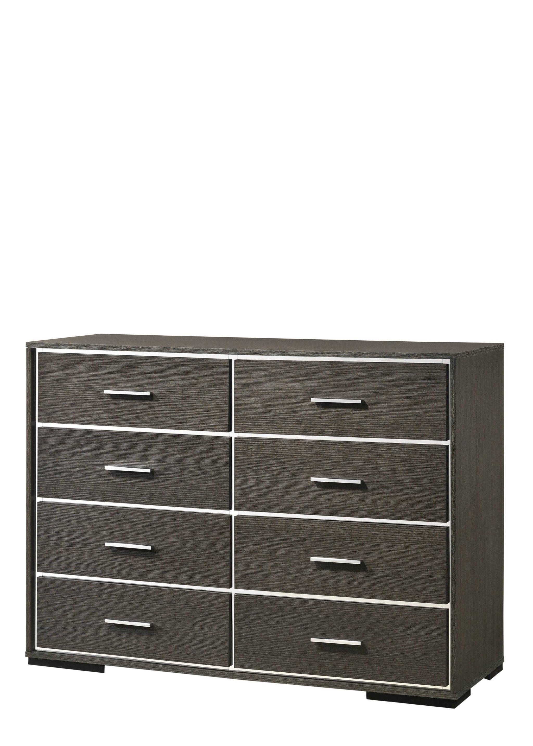 57" Gray Solid and Manufactured Wood Eight Drawer Double Dresser