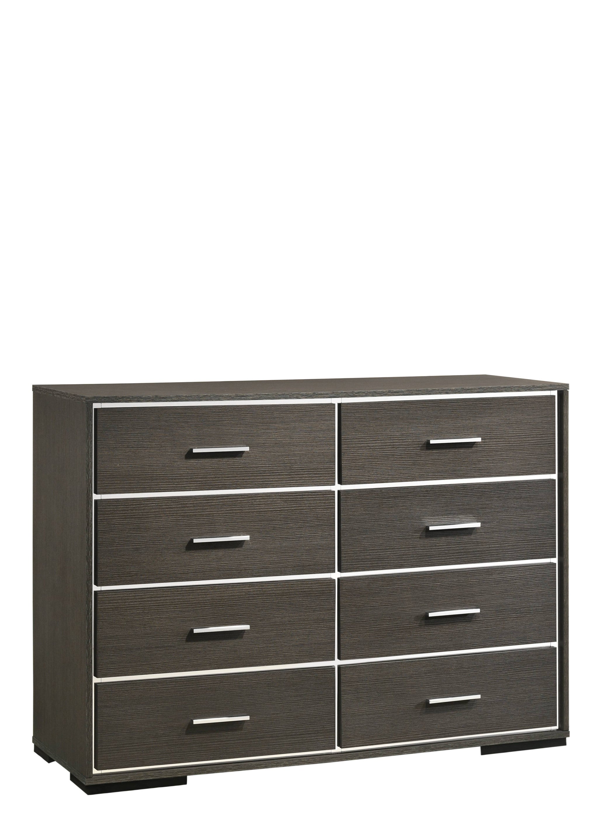 57" Gray Solid and Manufactured Wood Eight Drawer Double Dresser