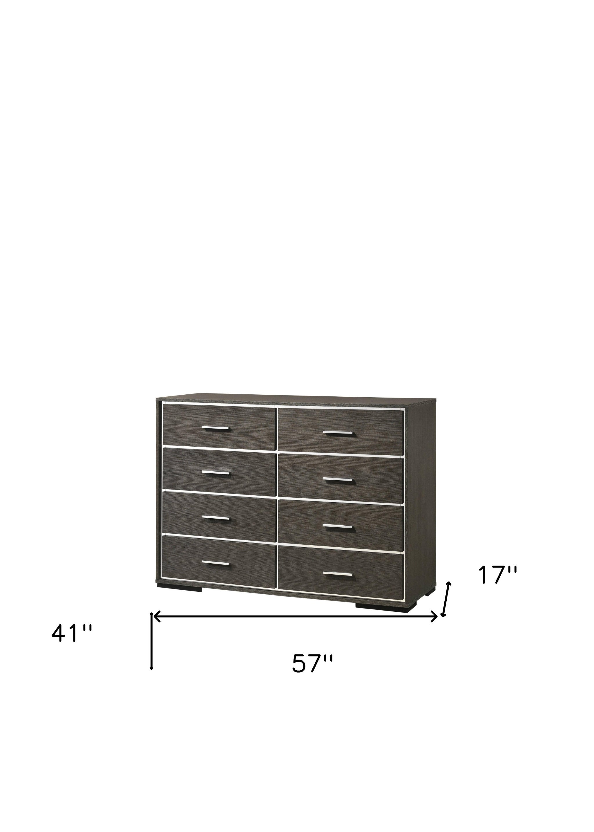 57" Gray Solid and Manufactured Wood Eight Drawer Double Dresser