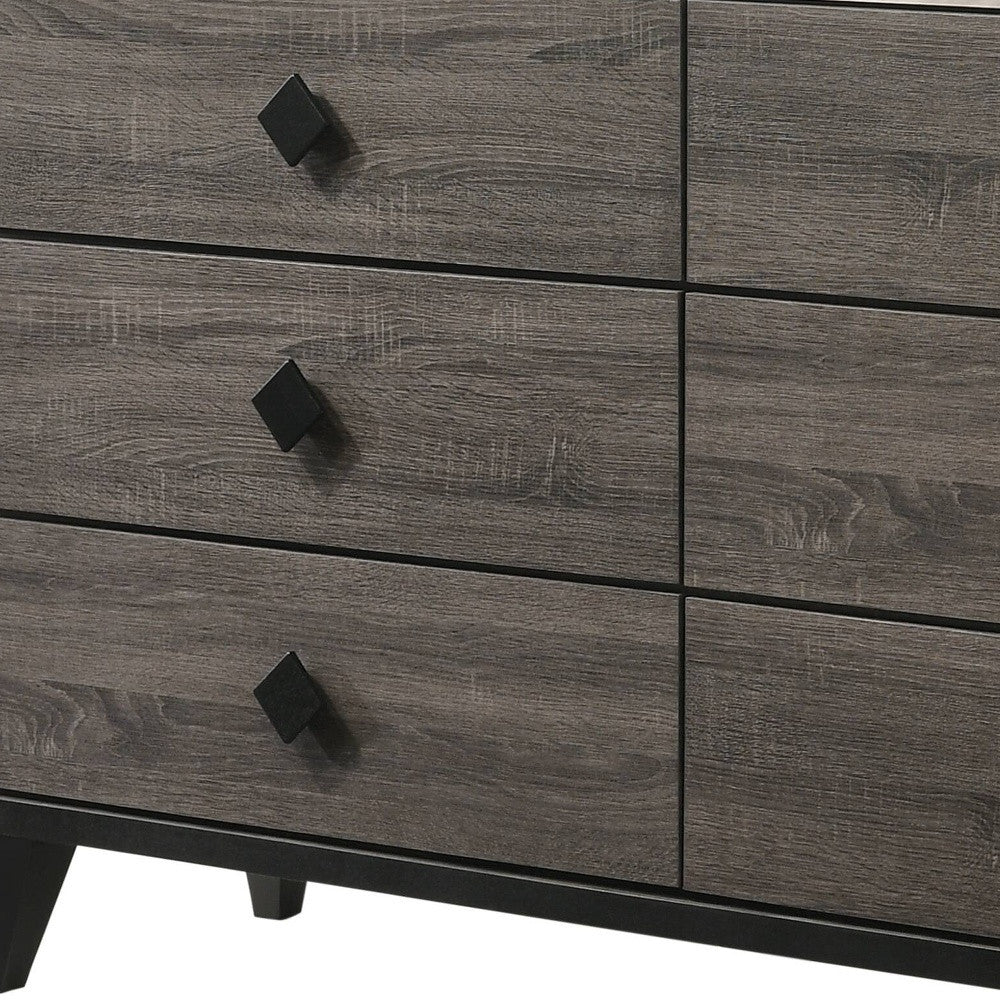 61" Gray Solid and Manufactured Wood Six Drawer Double Dresser