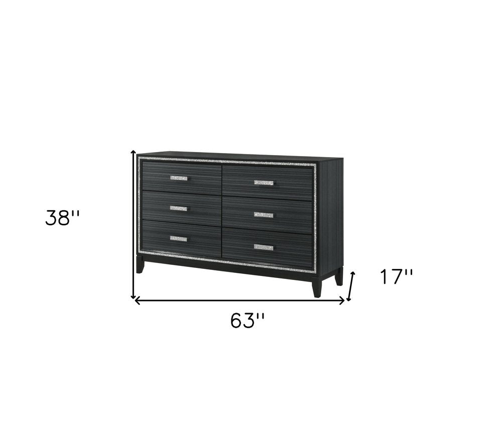 59" Brown Solid and Manufactured Wood Six Drawer Double Dresser