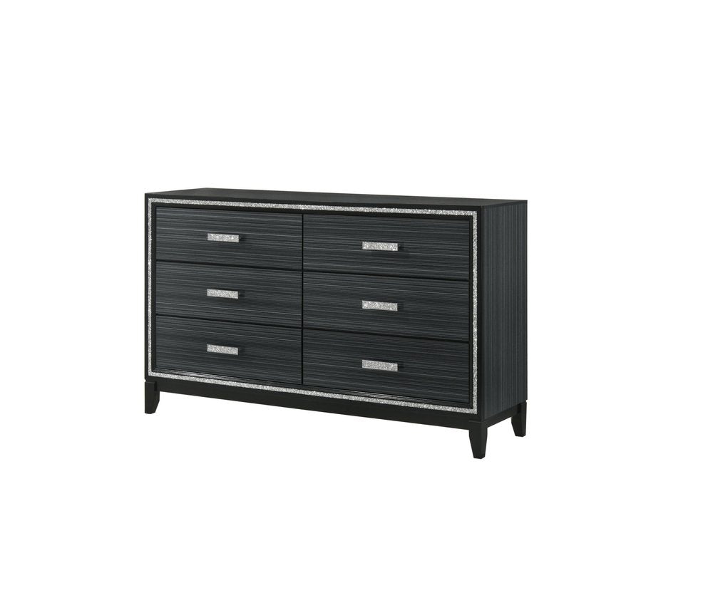 59" Brown Solid and Manufactured Wood Six Drawer Double Dresser