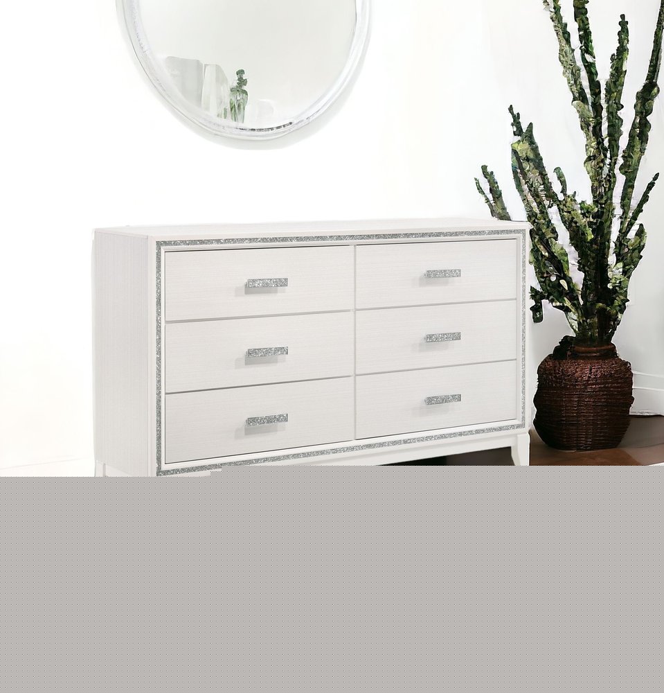 63" White Solid and Manufactured Wood Six Drawer Double Dresser
