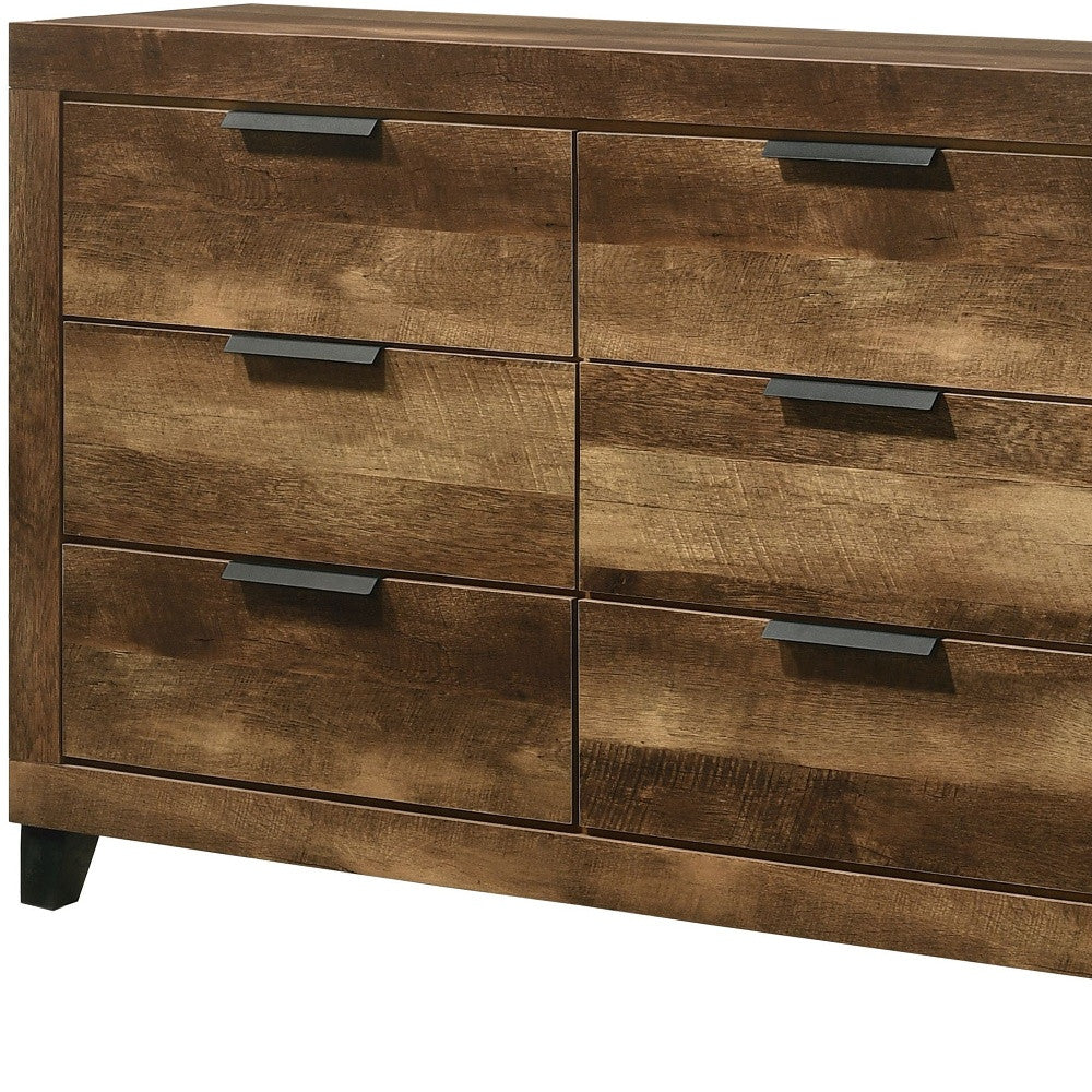 57" Dark Brown Solid and Manufactured Wood Six Drawer Double Dresser
