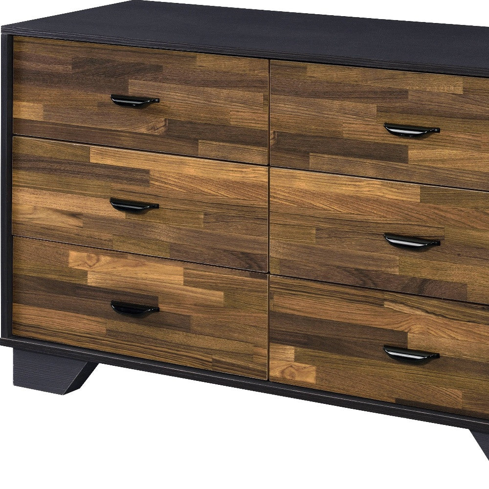 47" Walnut Black And Finish Manufactured Wood Six Drawer Double Dresser