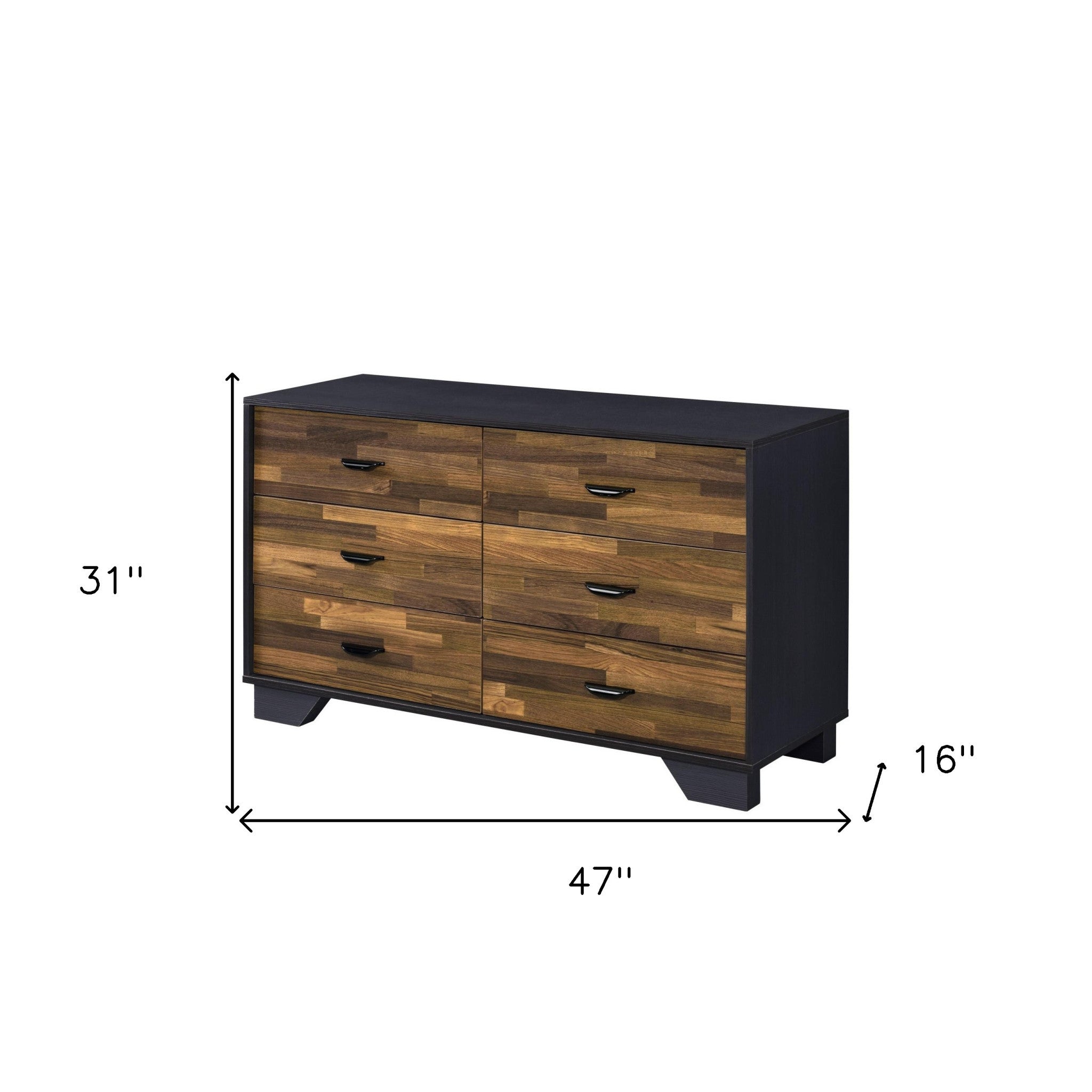 47" Walnut Black And Finish Manufactured Wood Six Drawer Double Dresser