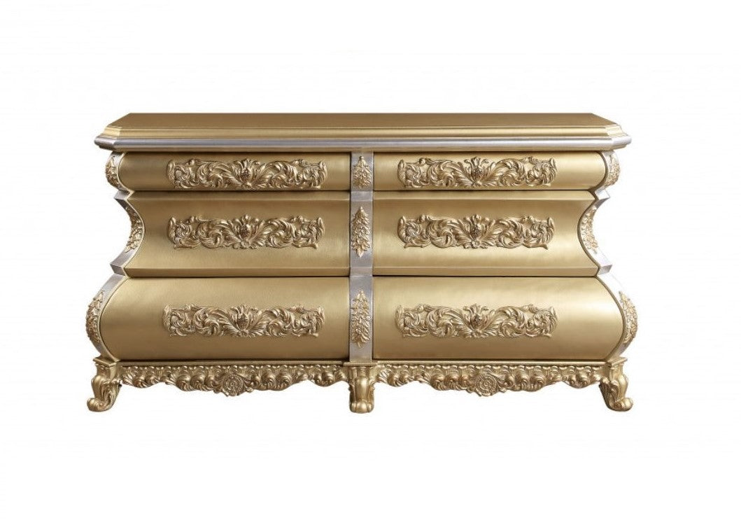 75" Gold Six Drawer Double Dresser