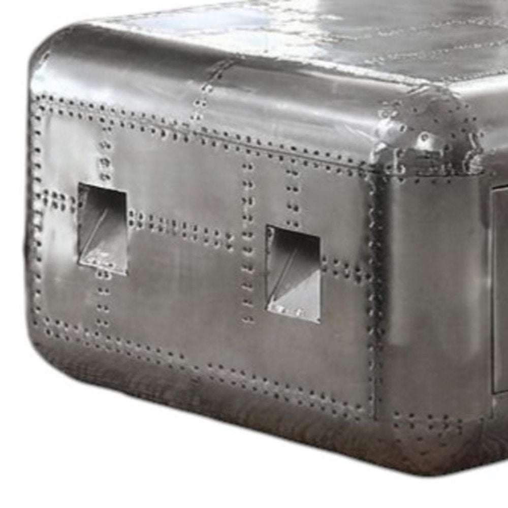 52" Silver Aluminum Solid Coffee Table With Drawer